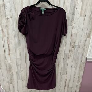 Lauren Ralph Lauren Purple Boat Neck Slinky Dress Lined Fitted